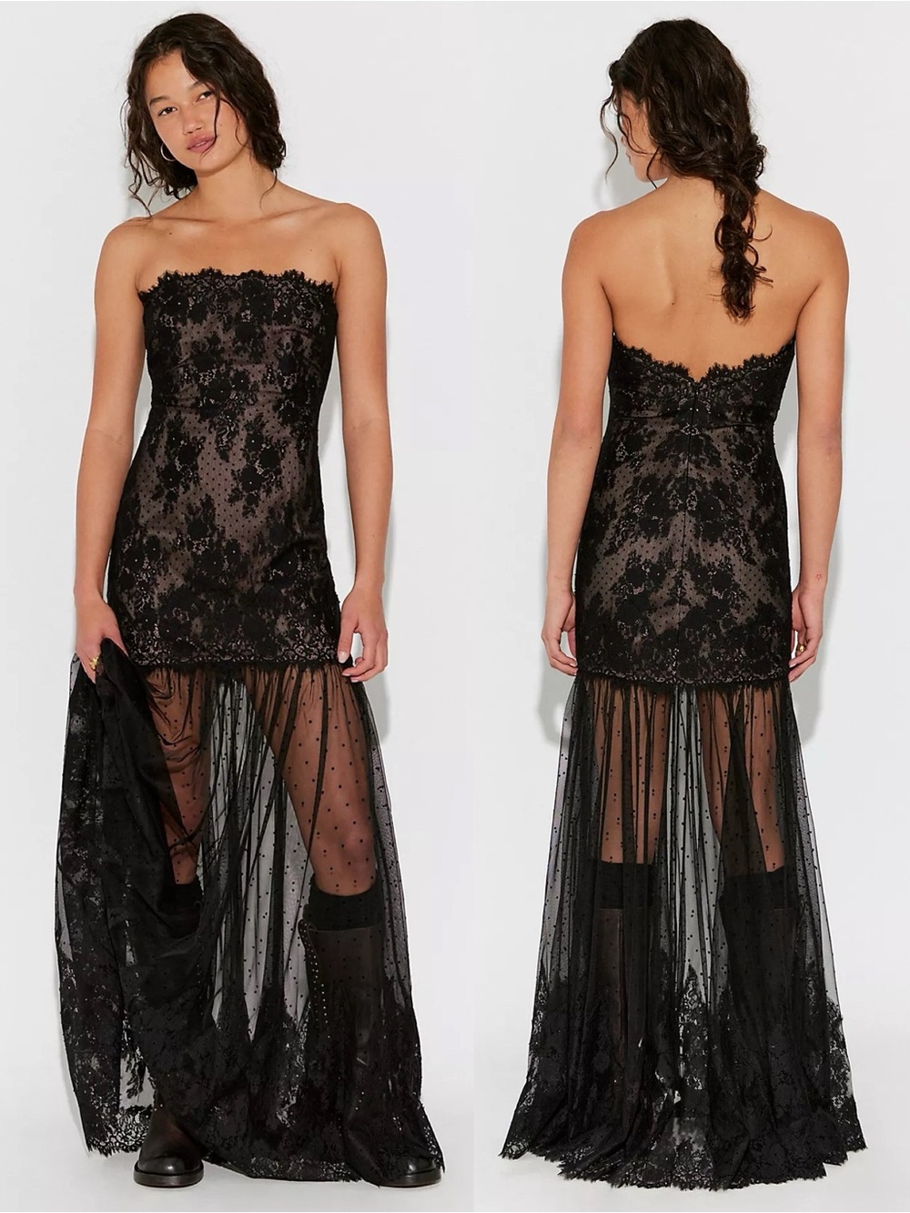 Retrofete Vespera Strapless Lace Gown Maxi Dress Black NEW with tags